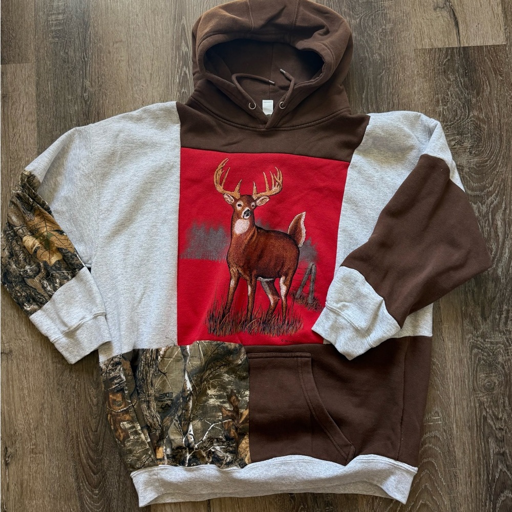 Brown and Gray Deer Graphic Hoodie